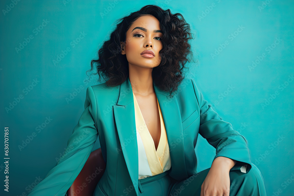 Shot of a young business woman wearing blazer paired with high-waisted tailored pants, ambitious and confident woman - obrazy, fototapety, plakaty 