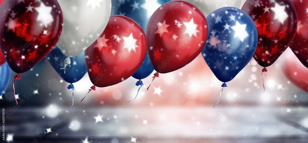 Balloons with United States flag colors, concept of patriotism and holiday, labor day. Generative AI Balloons with United States flag colors, concept of patriotism and holiday, labor day. Generative AI