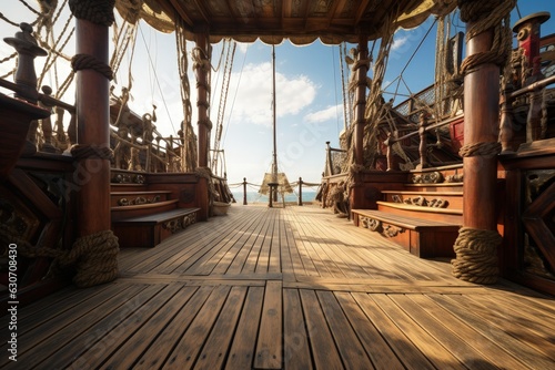 Pirate ship deck, history and fantasy concept. Generative AI