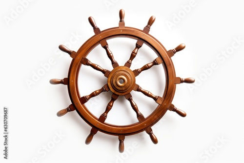 Pirate ship wooden rudder on white background. Generative AI photo