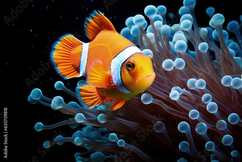 Clownfish at the bottom of the sea among the corals. Generative AI
