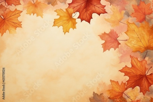 Background with autumn leaves  space for text  digital illustration. Generative AI