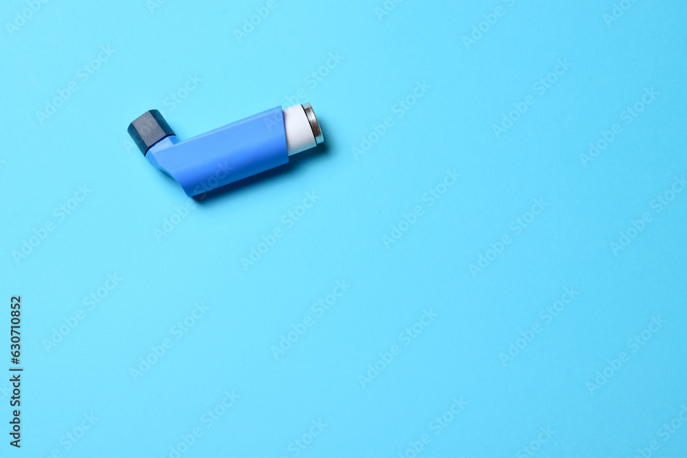 Zenith view, inhaler for respiratory problems and diseases, copy space. Zenith view, inhaler for respiratory problems and diseases, copy space.