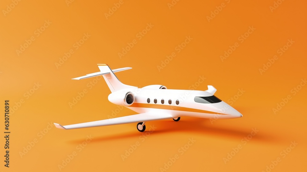 Commercial plane illustration on orange background, travel and transportation concept. Generative AI