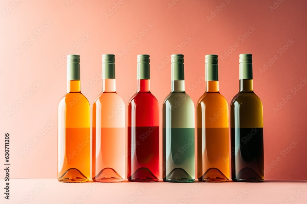 Bottles of wine, with new flavors and different colors, isolated design. Ai generated.