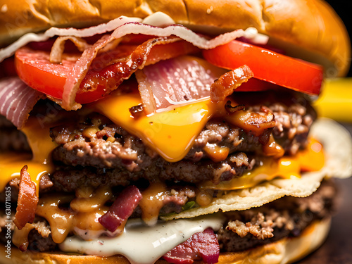 Closeup of a cheeseburger