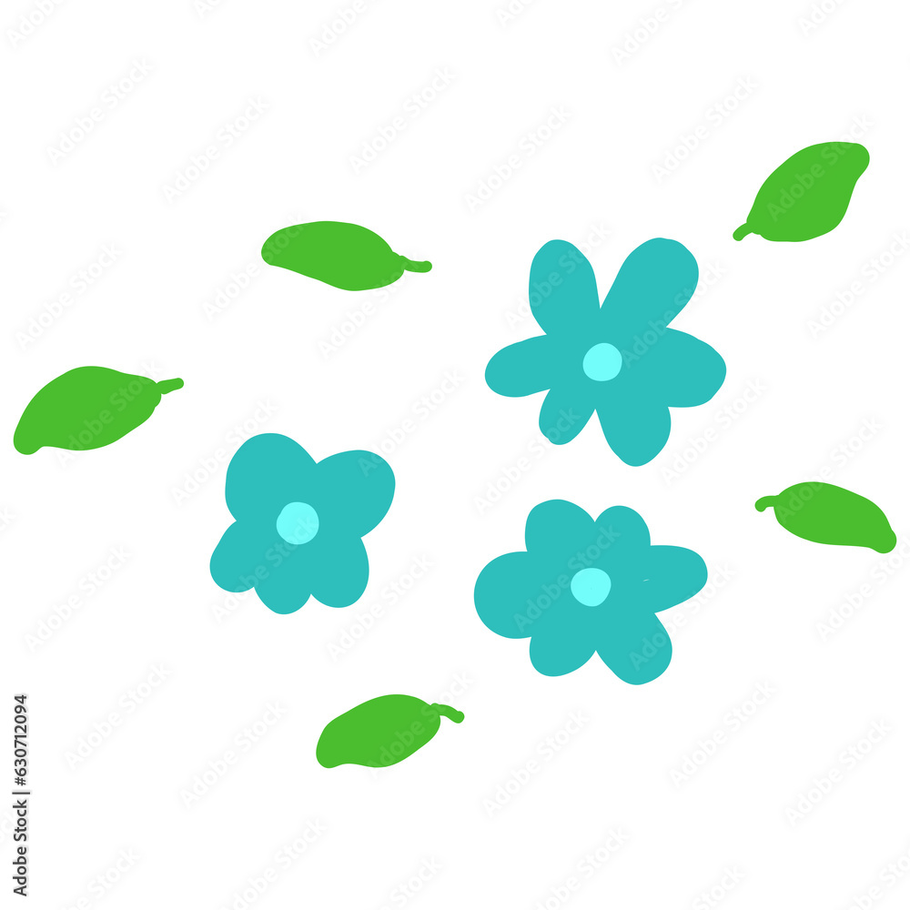 Blue flowers and leaves on white background Blue flowers and leaves on white background