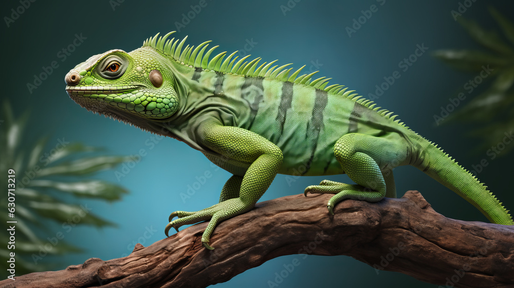 Obraz premium A green lizard sitting on top of a tree branch