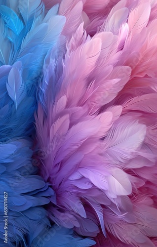 Colorful fluffy feathers in pastel colors. Message to an angel. Banner of a bunch of delicate soft feathers