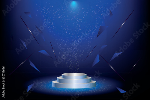 Scene for presentation .Shopping podium banner, silver night pedestal. Vector geometric platforms. 