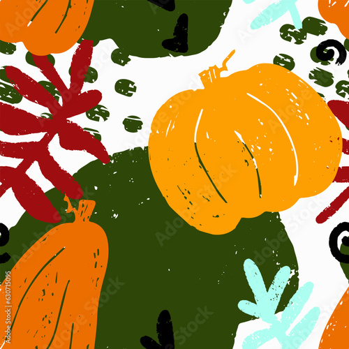 Pumpkins, texture elements. Autumn pattern. Vector seamless pattern.