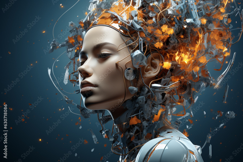 Portrait of beautiful android woman, concept of future human Portrait of beautiful android woman, concept of future human