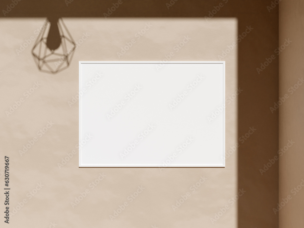 Minimal white horizontal picture poster frame mockup on wall Minimal white horizontal picture poster frame mockup on wall