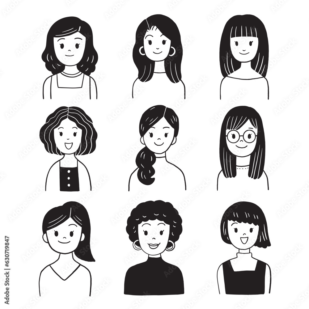 Cartoon cute women black and white line vector. Cartoon cute women black and white line vector.