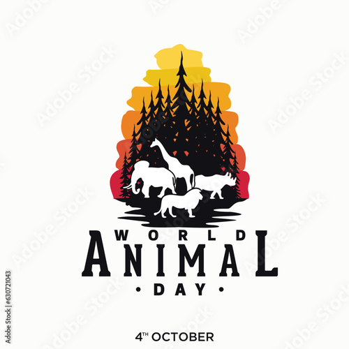 Wild animals silhouette for World Animal Day template background
