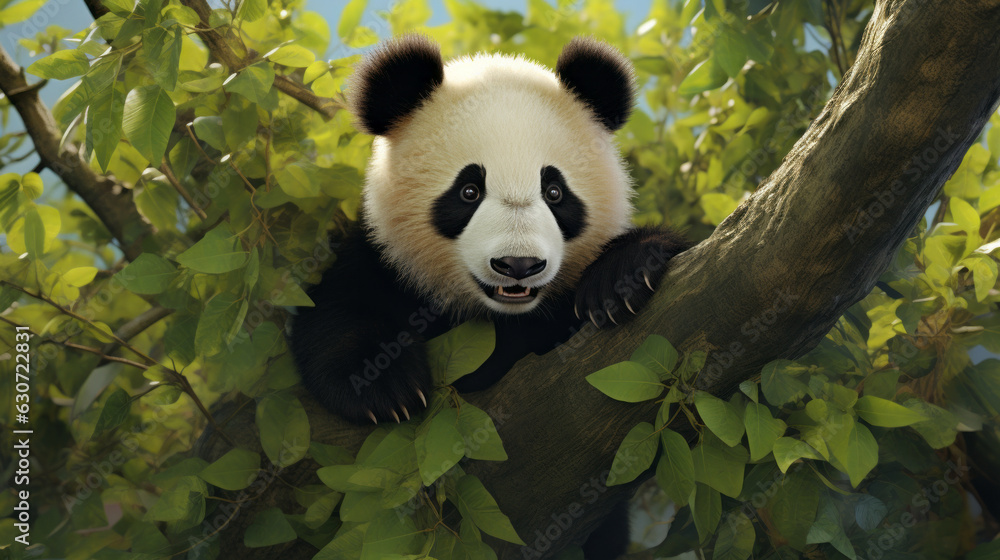 Obraz premium A panda bear is sitting in a tree