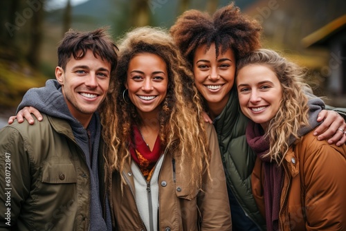 Happy diverse group of friends, generative ai