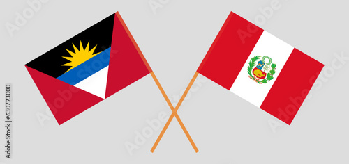 Crossed flags of Antigua and Barbuda and Peru. Official colors. Correct proportion