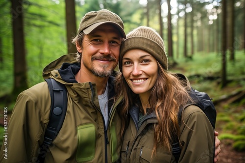 young couple trekking in th...