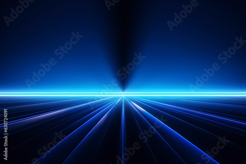 Blue glowing line background on black background. AI technology generated image