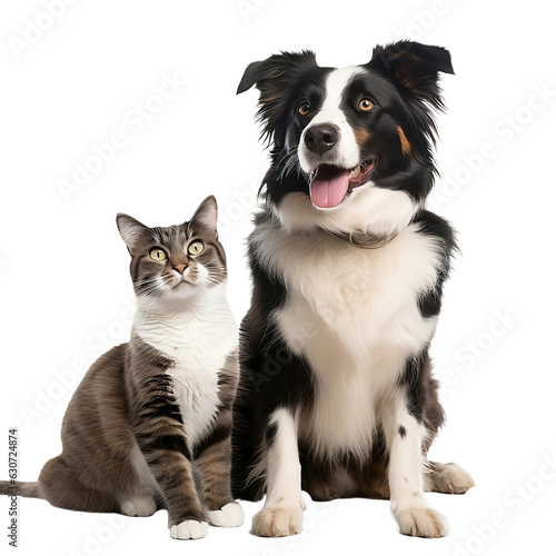 Fototapeta happy dog and cat isolated on transparent background