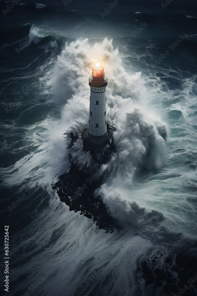 Lighthouse on stormy sea, Generative AI illustration