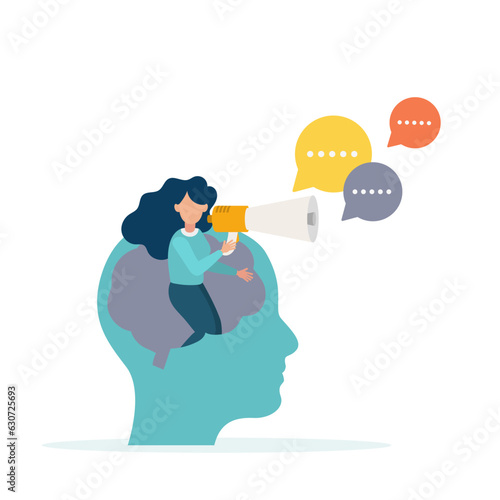 Businesswoman holds megaphone. Idea and Marketing. Modern flat vector illustration
