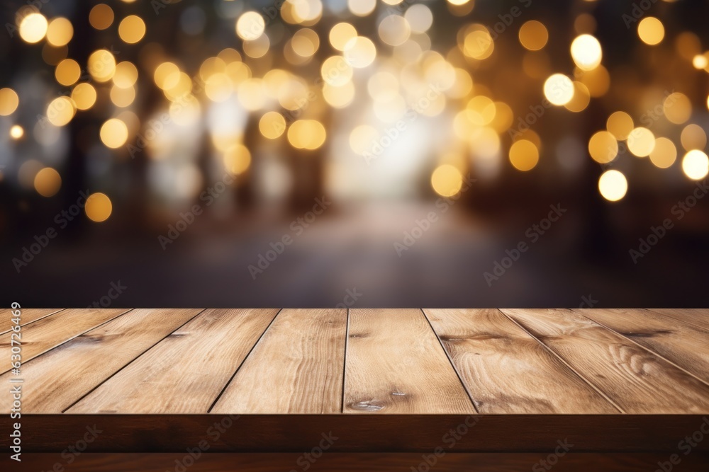 Empty wooden table and bokeh background. For product display, Generate Ai