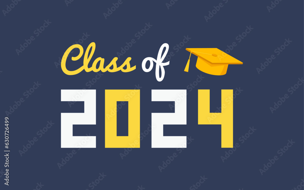 Class of 2024 with yellow and white letters and a black graduate hat