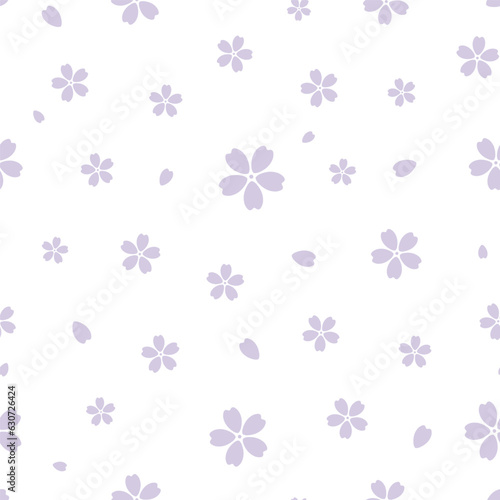 Cute seamless pattern with purple Sakura flowers
