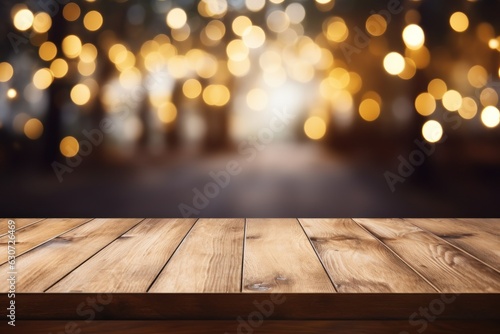 Empty wooden table and bokeh background. For product display, Generate Ai