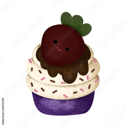 Strawberry Chocolate cupcake,chocolate,sweets,dessert,snakc,Food,pixel cartoon,cute, vector ,illustration,hand drawn,graphic,cartoon photo