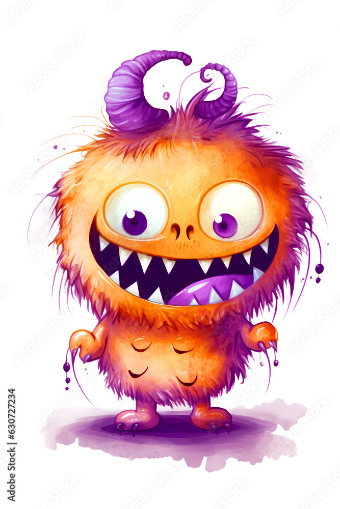 Cute monster watercolor painting on white Cute monster watercolor painting on white