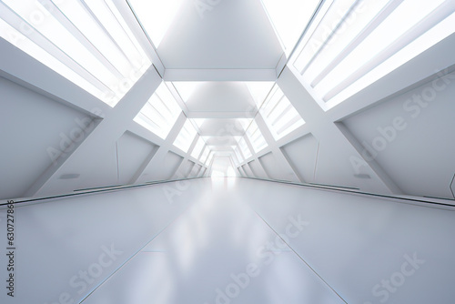 Minimalist style interior architectural structure of the art center. AI technology generated image