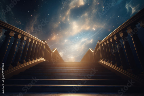 Stairway to Heaven. Ladder with railings to Sky and Clouds. Background with Stair to Paradise