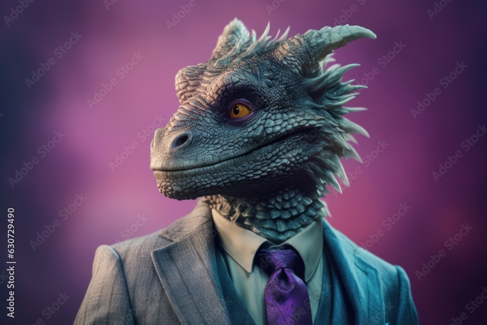 Anthropomorphic dragon dressed in a suit like a businessman. Business Concept. AI generated, human enhanced. Anthropomorphic dragon dressed in a suit like a businessman. Business Concept. AI generated, human enhanced.
