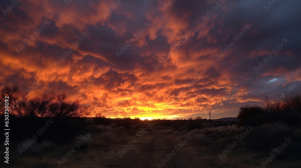 sunset, sky, clouds, sun, nature, sunrise, evening, cloud, orange, city, dusk, landscape, red, light, night, silhouette, cloudscape, color, dramatic, dawn, beautiful, urban, generative, ai