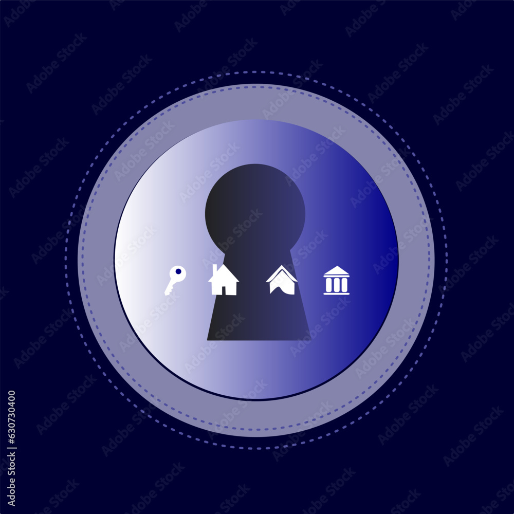 Key hole line icon vector. black gradient button on blue background. Line, outline symbol.vector Key hole line icon vector. black gradient button on blue background. Line, outline symbol.vector