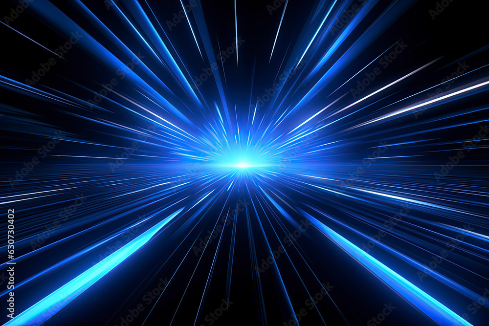 Obraz premium Blue glowing line background on black background. AI technology generated image