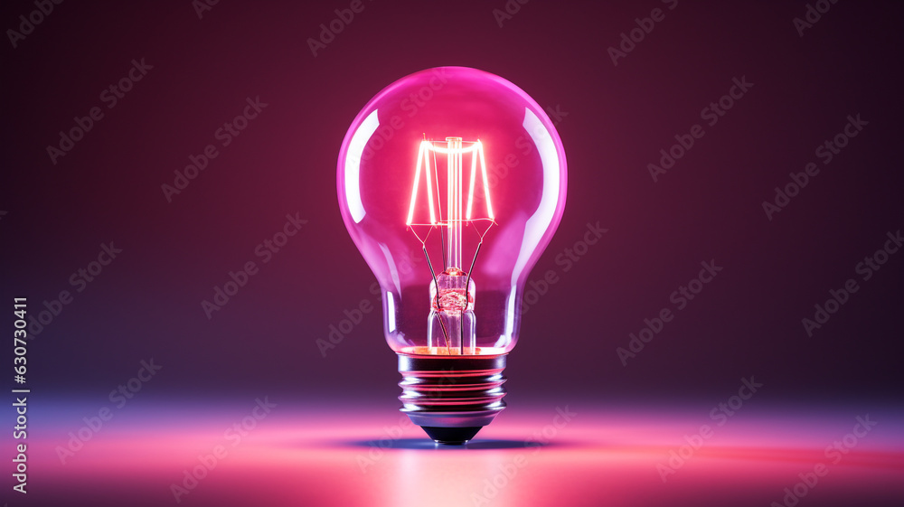 leuchtende Glühbirne in rosa pink Farbe mit dunklem Hintergrund. Generative Ai. leuchtende Glühbirne in rosa pink Farbe mit dunklem Hintergrund. Generative Ai.