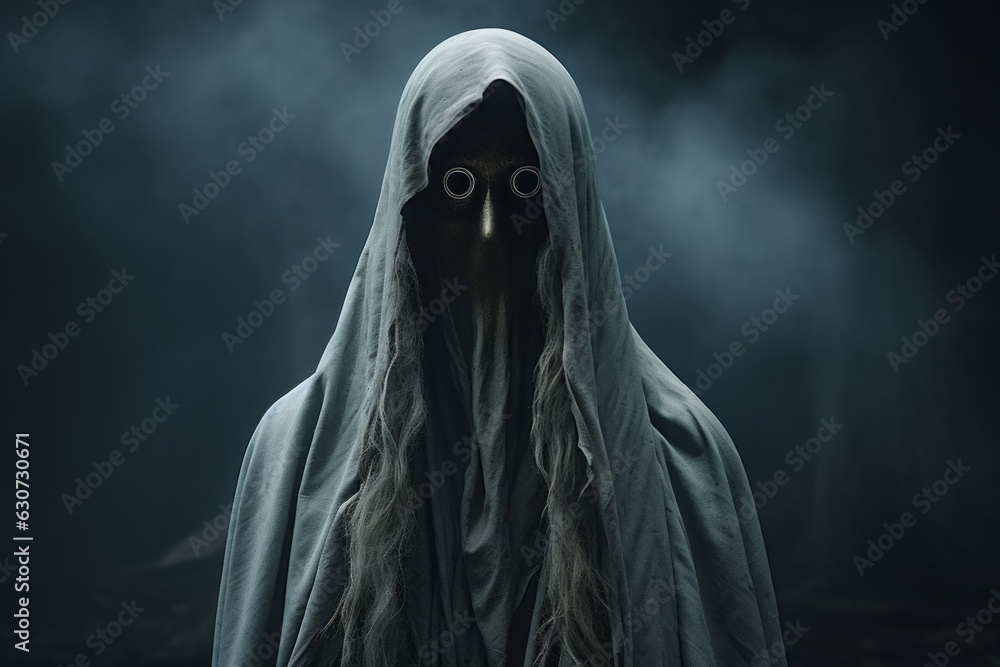 Creepy ghost. Halloween concept. Background with selective focus and copy space Creepy ghost. Halloween concept. Background with selective focus and copy space