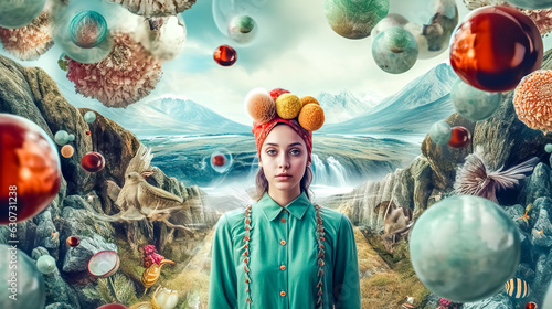 surrealistic abstract portrait of a young woman in a fairytale land, made with Generative AI