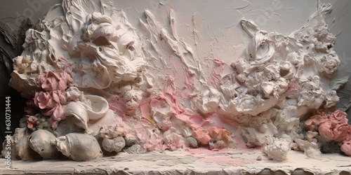 Generative AI, vintage broken pink wall with impasto brush strokes, artistic sculpture