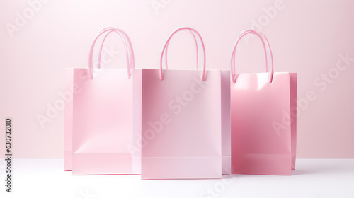 Three light pink shopping bags.