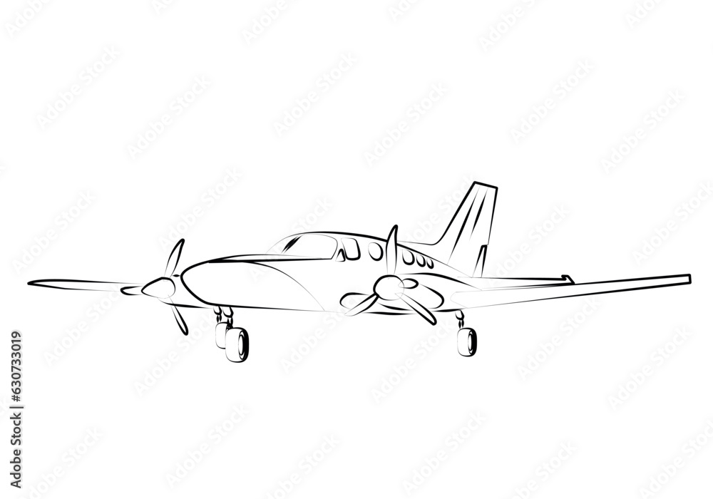 Private jet line art vector illustration