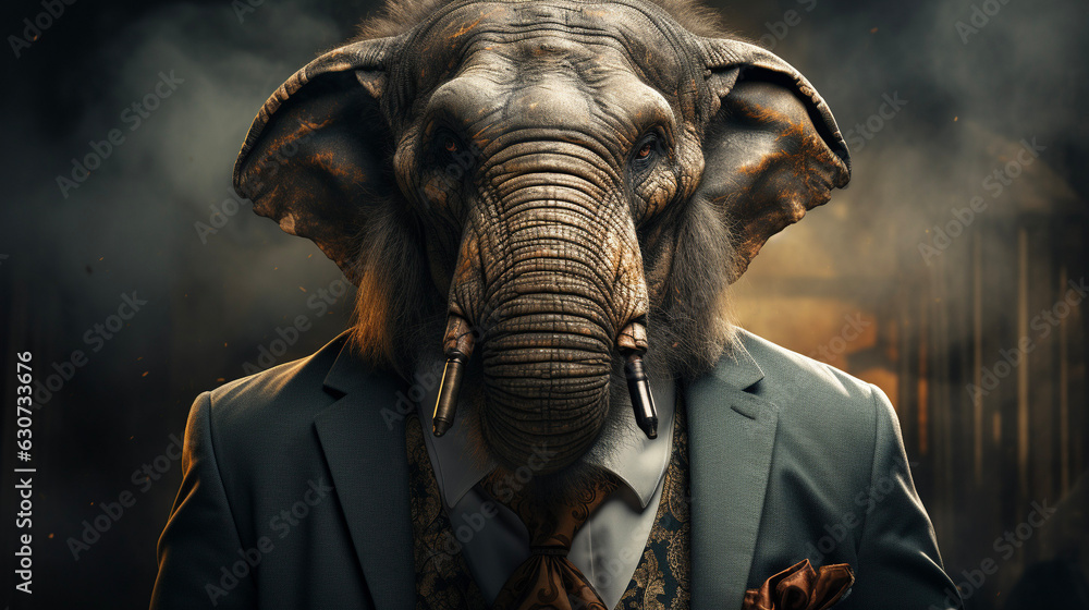 スーツを着たゾウ　elephant in suit　|　Generative AI - obrazy, fototapety, plakaty 