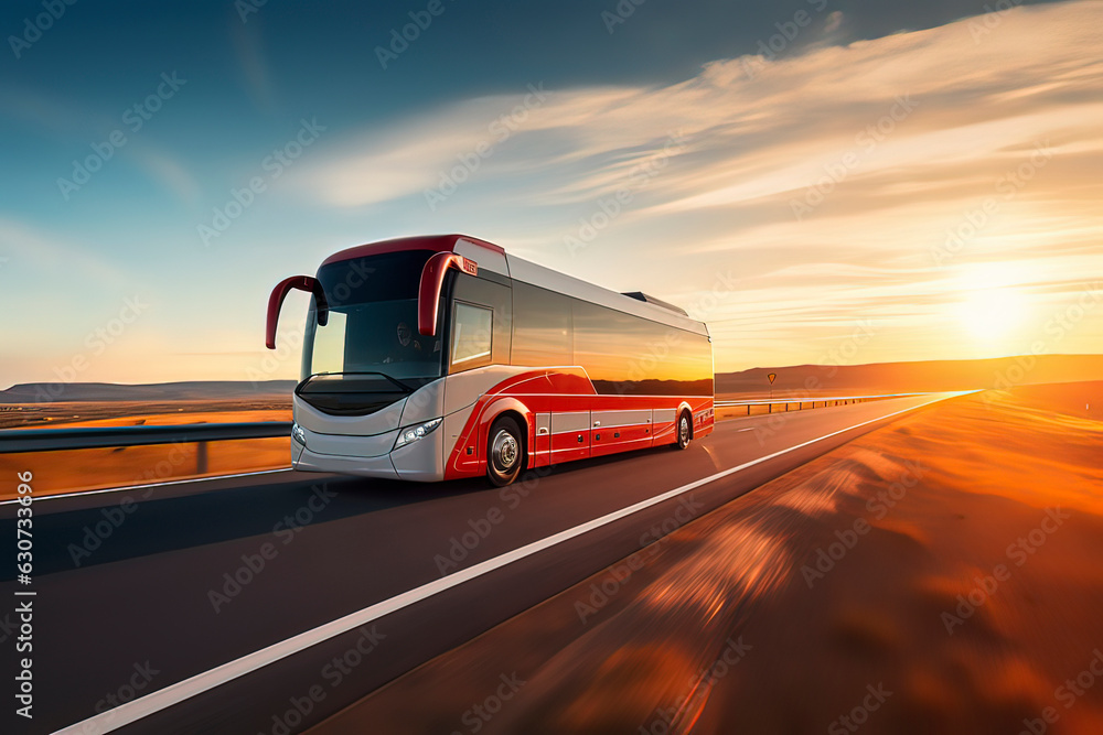 Buses running on suburban highways. AI technology generated image
