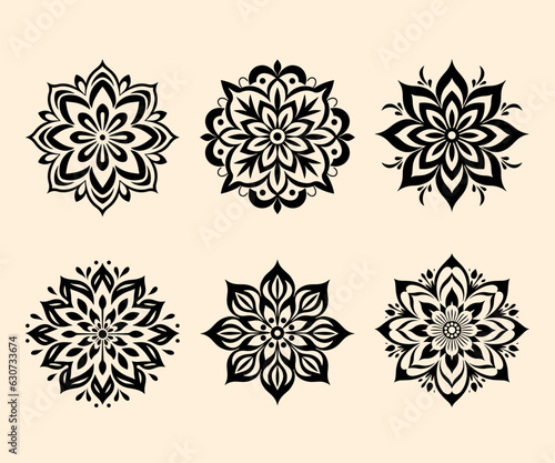 Wallpaper Mural Simple shape mandala flowers, abstract floral elements, meditative flower motif Torontodigital.ca