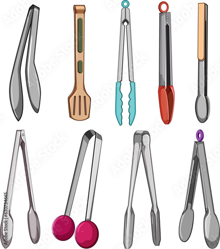 tongs hand set cartoon. tong kitchen, grill ice, outdoor line tongs hand sign. isolated symbol vector illustration photo