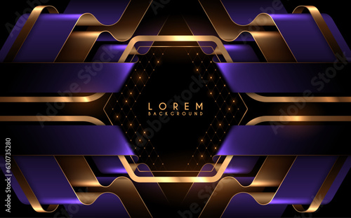 Abstract violet and gold ribbons background